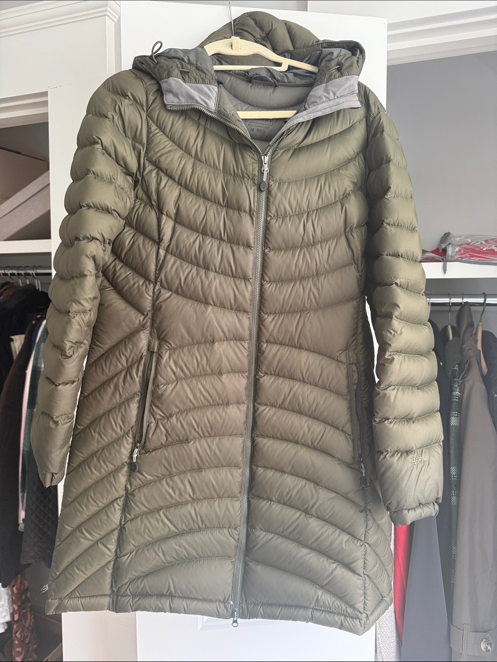 L.L. Bean Olive Green Hooded Quilted Long Puffer Jacket